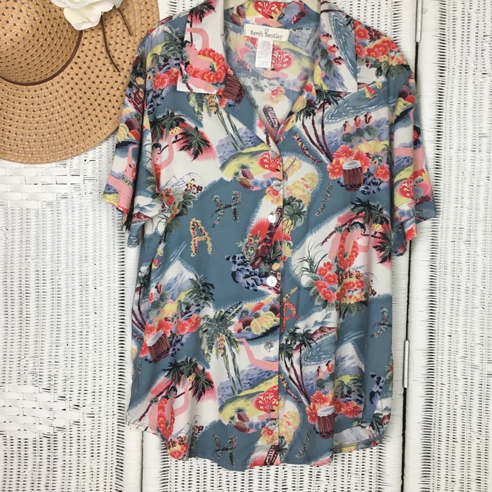 Sarah Bentley Hawaiian Shirt  Short Sleeves  M
